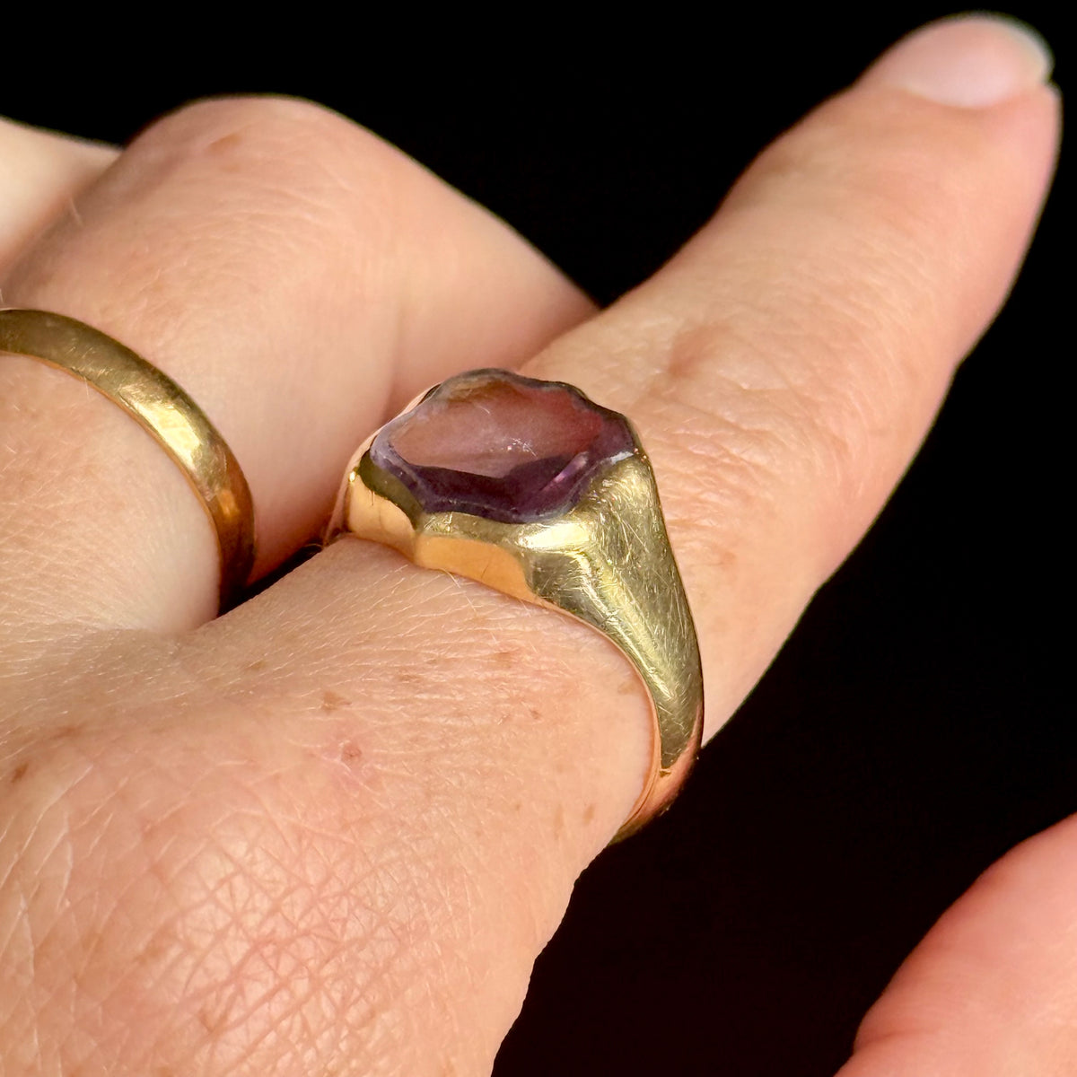Antique Amethyst Signet Ring 18 Carat Gold; Circa 1908