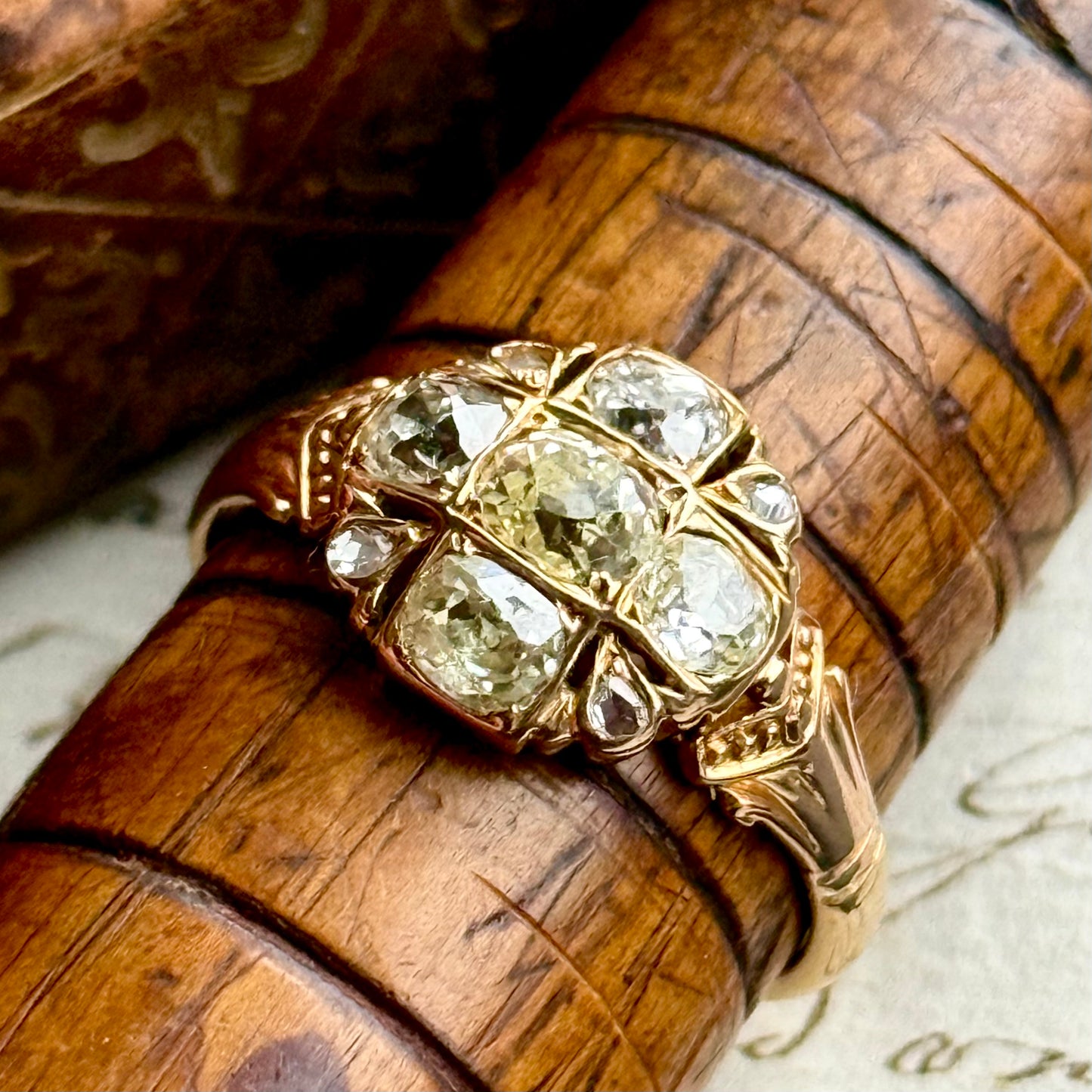 Victorian Old Cut Diamond Cluster Ring in 18 Carat Gold; Circa 1860