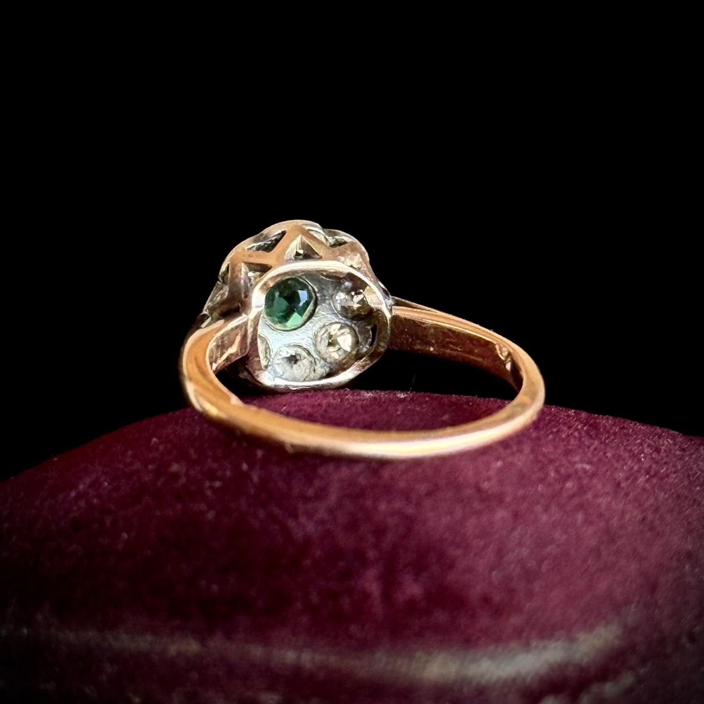 Antique Emerald & Diamond Cluster Ring; Circa 1895