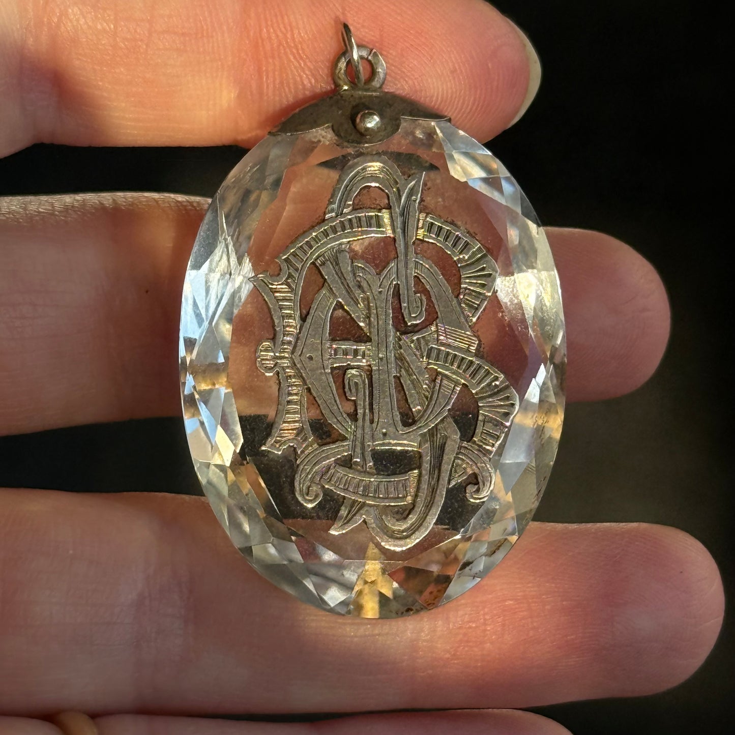 Victorian Rock Crystal & Silver Monogram Pendant; Circa 1860