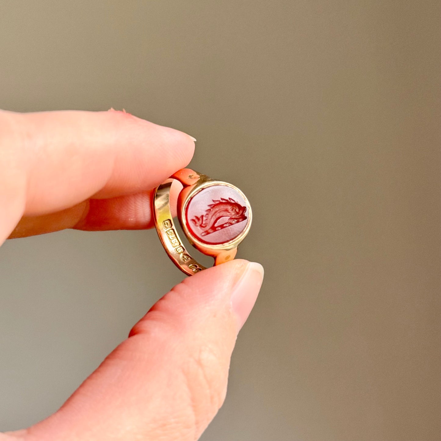 Edwardian Mythical Creature Intaglio Ring in 9 Carat Gold