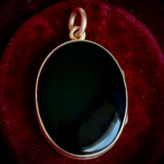 Antique Victorian Onyx Locket with Engraving