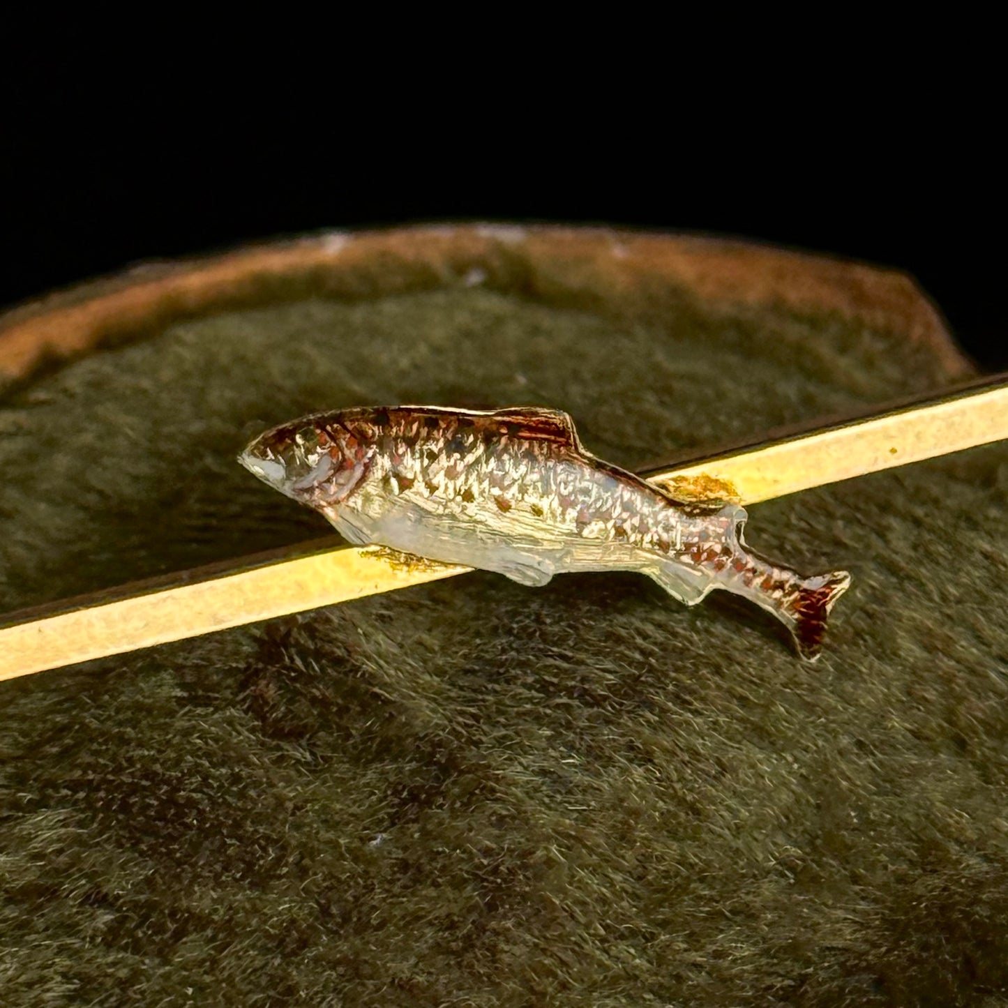 Antique Enamel Trout Gold Bar Brooch; Circa 1900