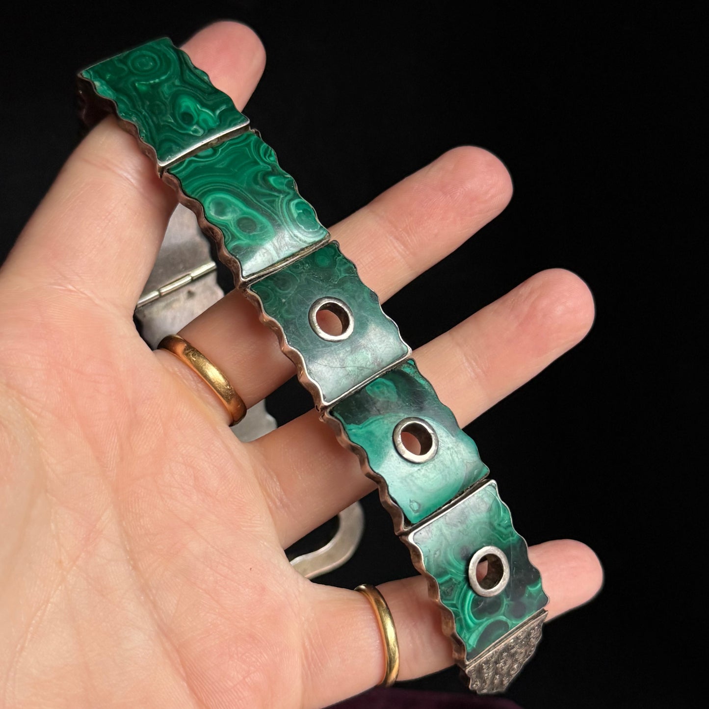 Antique Silver and Malachite Buckle Bracelet