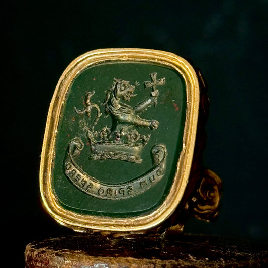 Antique Victorian Heraldic Bloodstone Intaglio fob