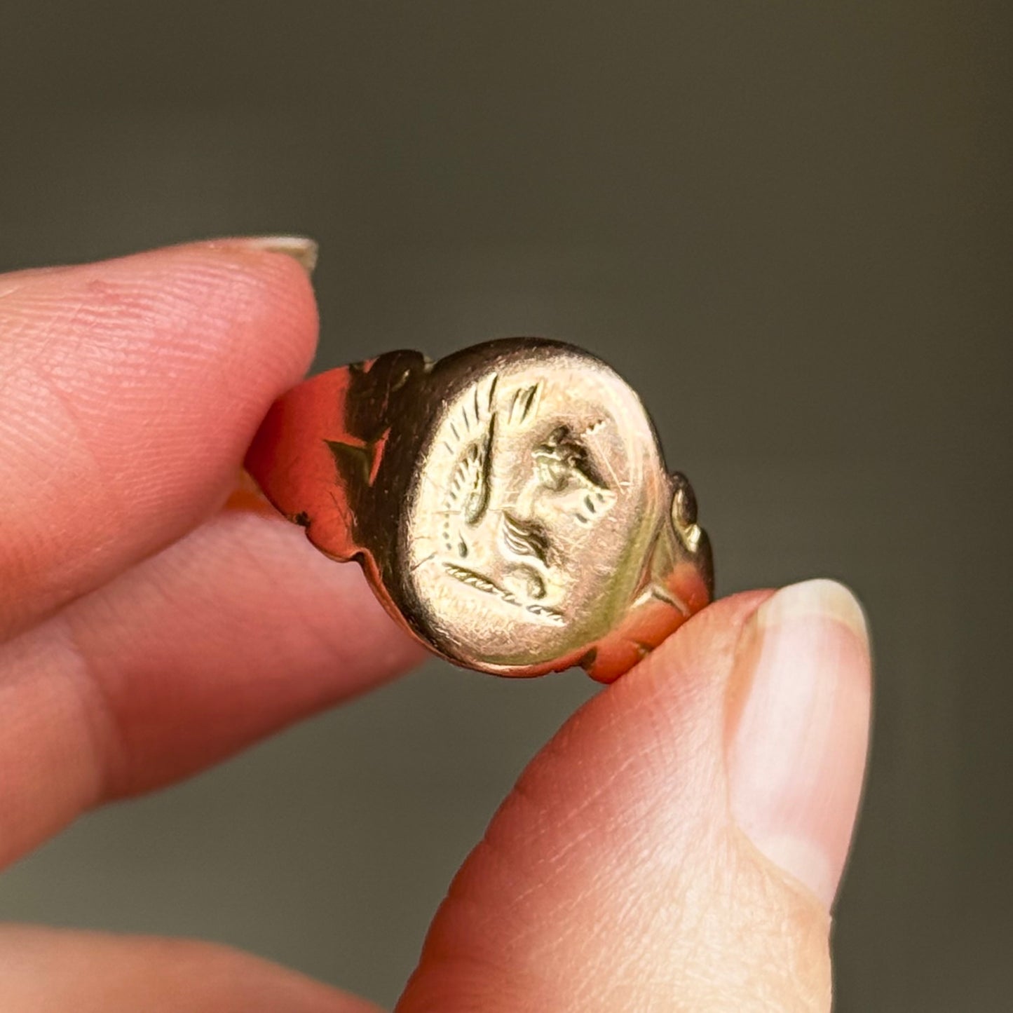 Antique Unicorn Signet Ring in 9 Carat Rose Gold; Circa 1917