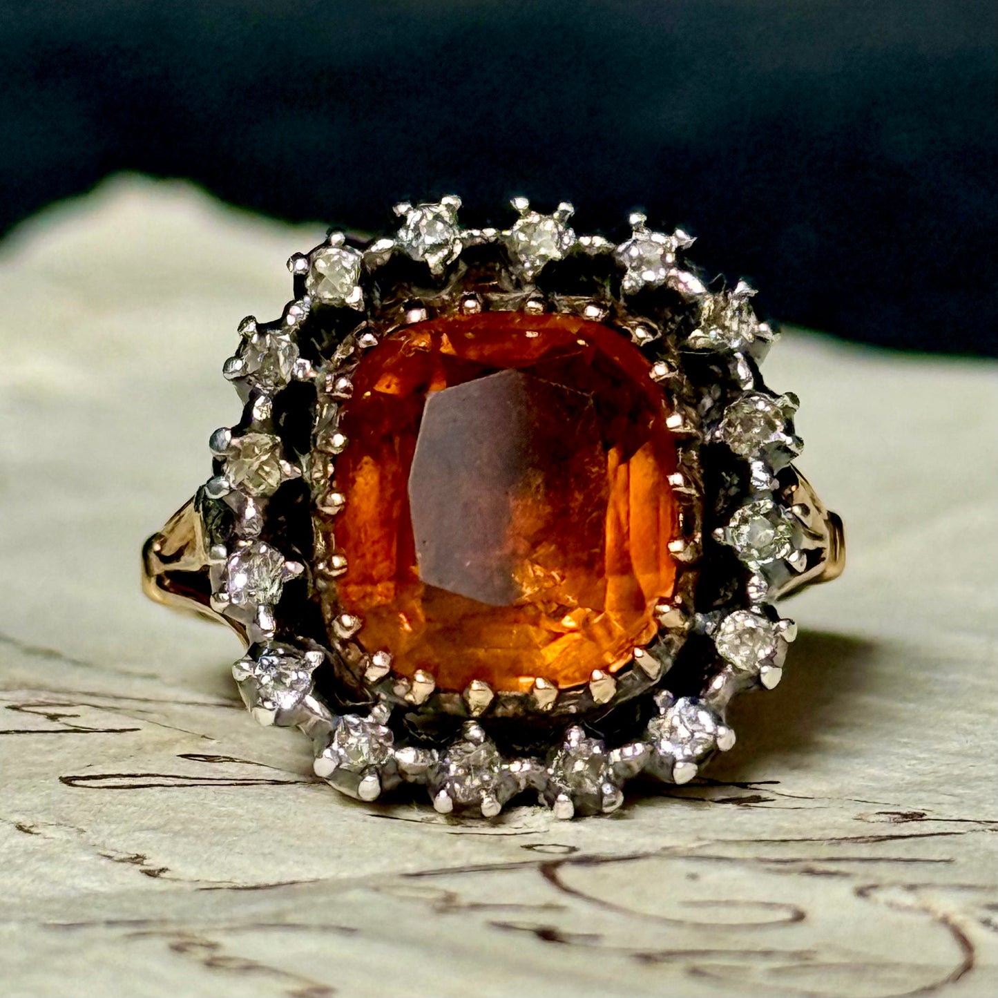 Antique Topaz & Diamond Cluster Ring in 18 Carat Gold