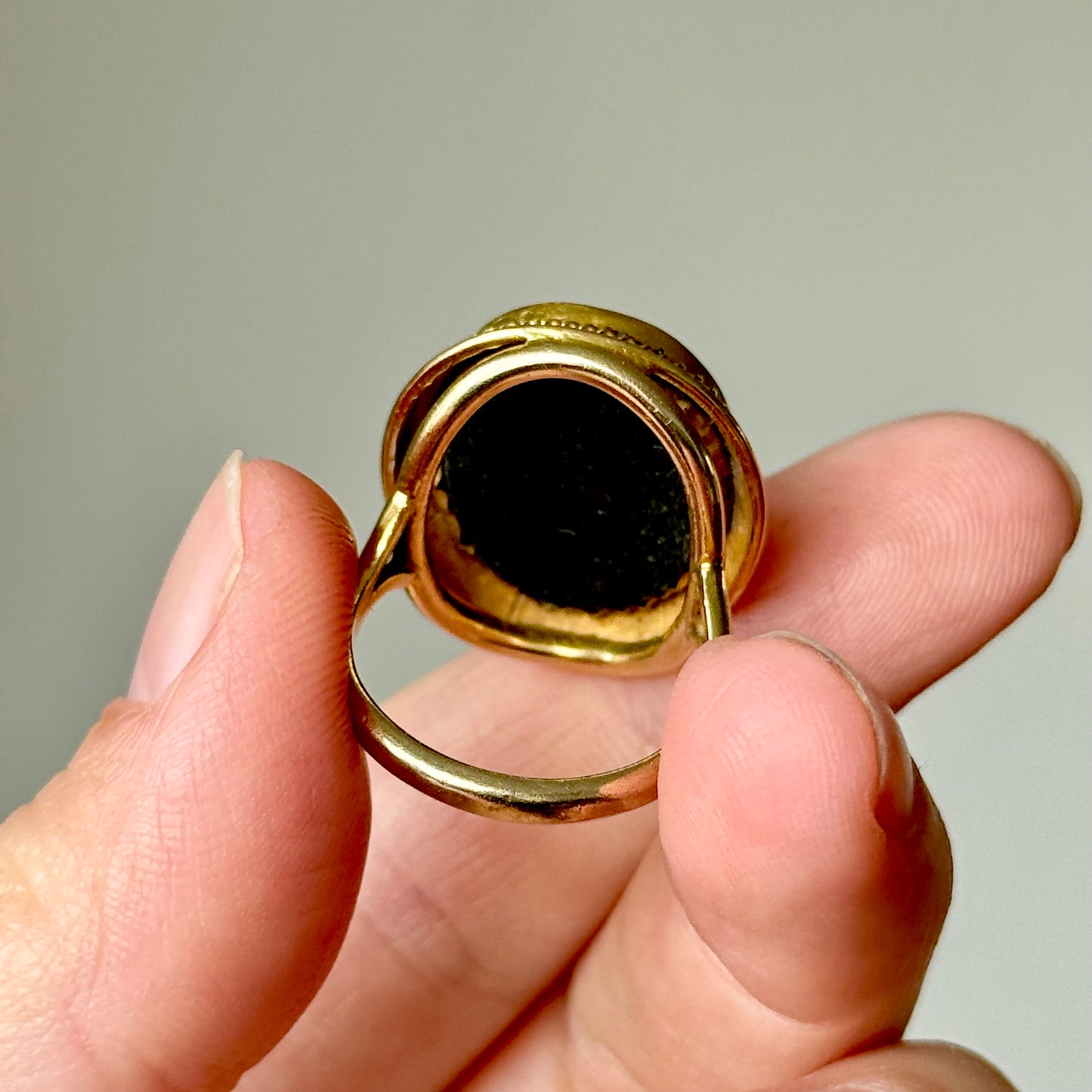 Victorian Pietra Dura Pansy Flower Ring in 9 Carat Gold