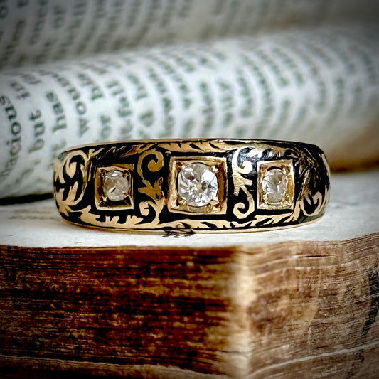Victorian Enamel & Diamond Ring in 18 Carat Gold; Circa 1896