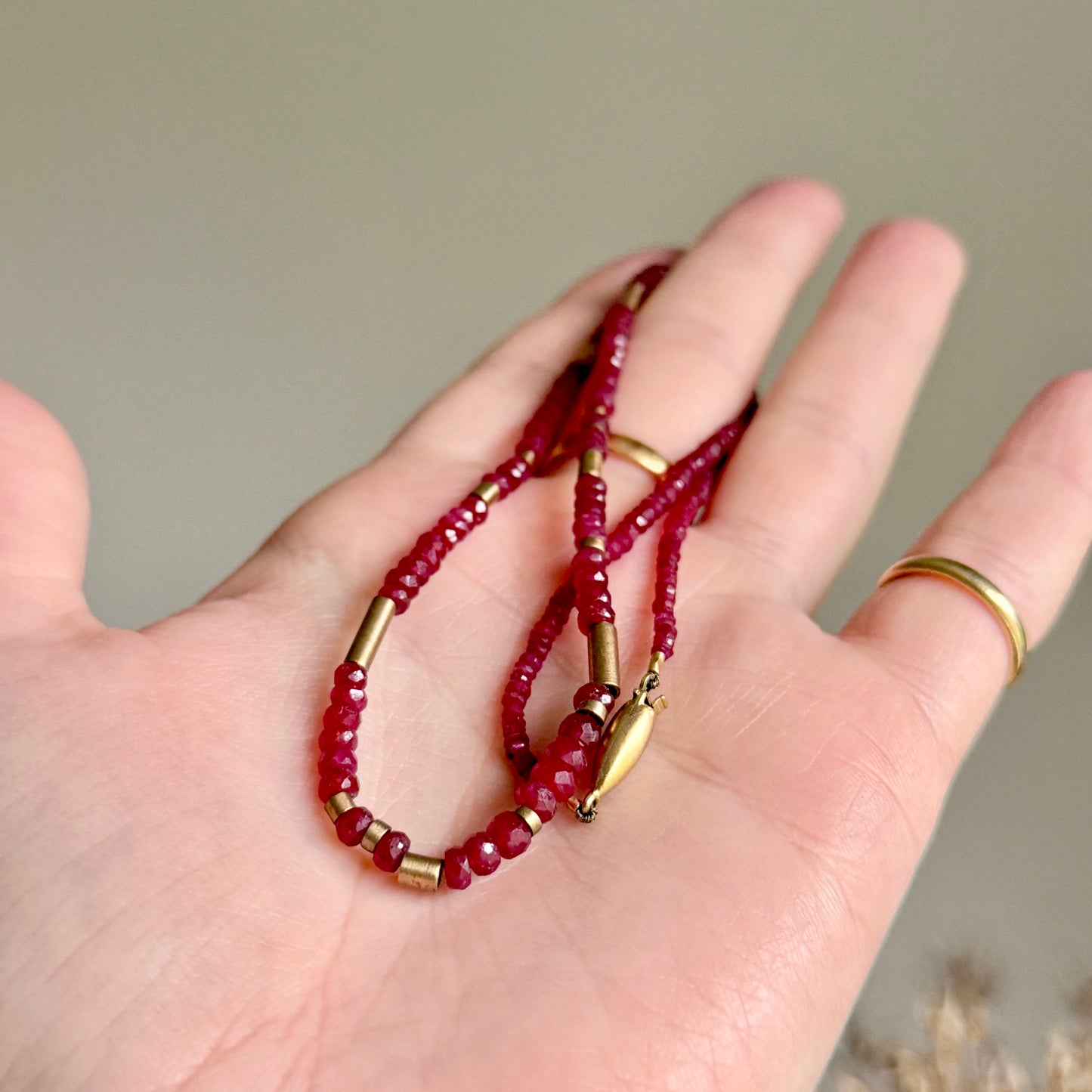 Graduated Ruby Bead Necklace in 9 Carat Gold