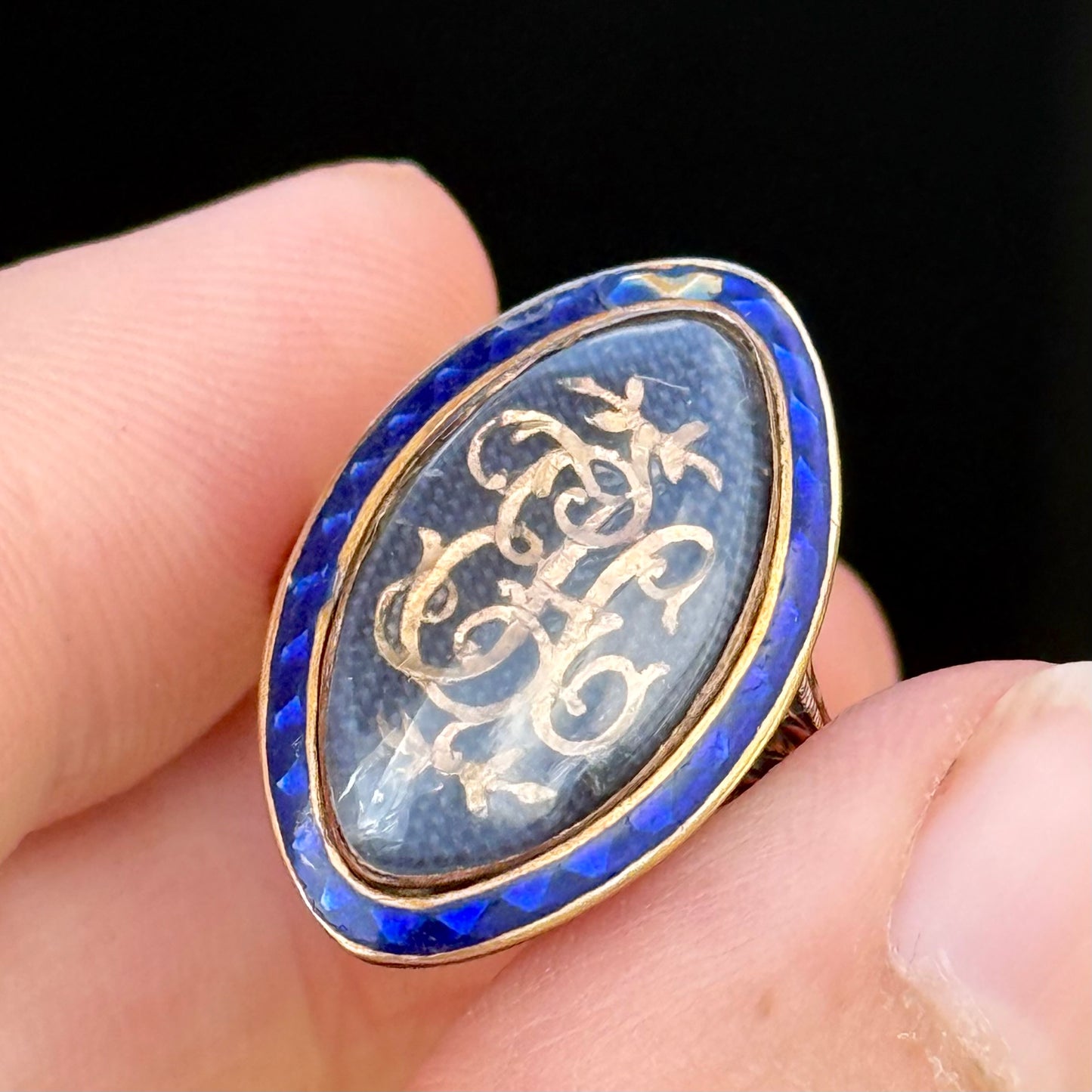 Antique Georgian Mourning Ring in 9 Carat Gold; Circa 1786