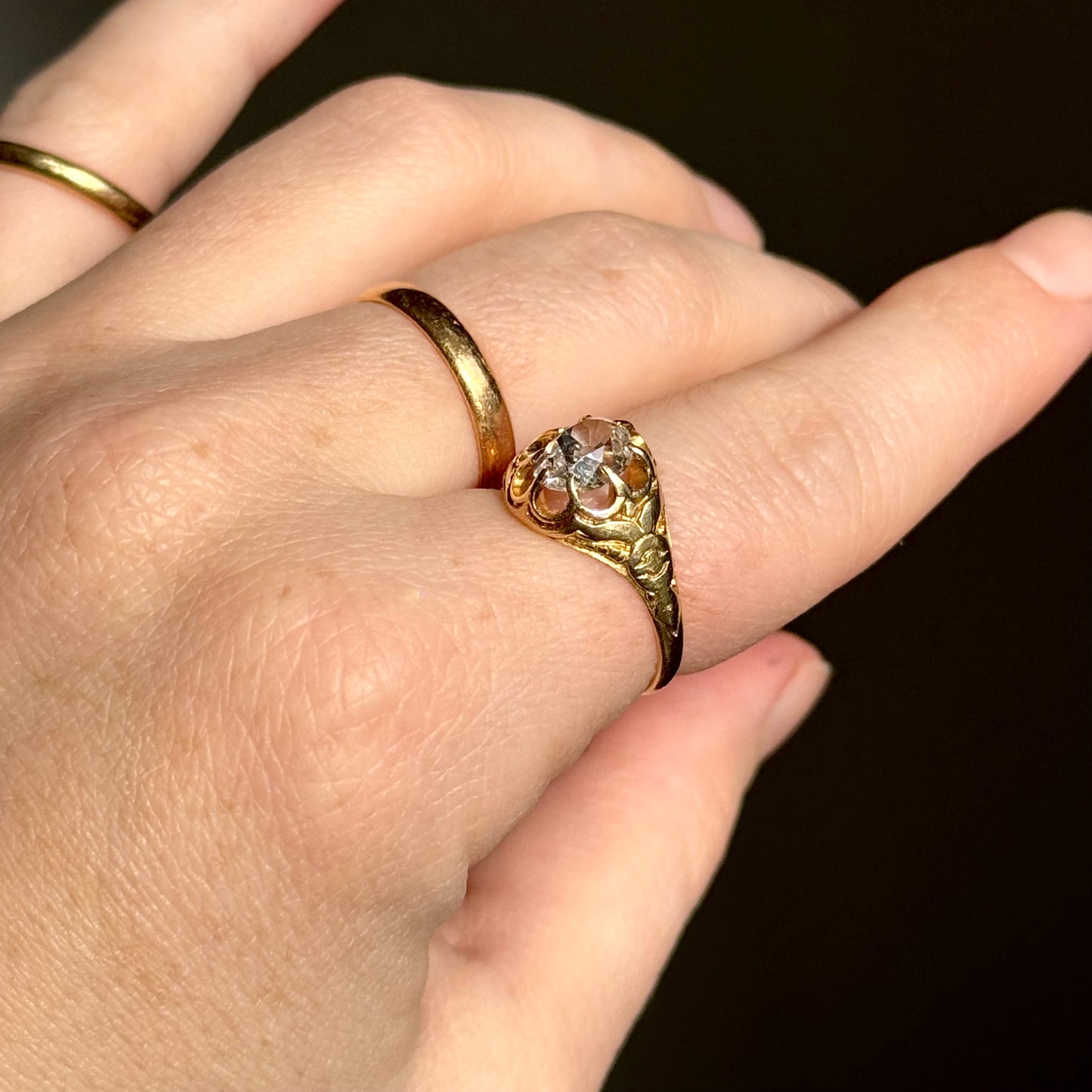 Antique Old Cut Diamond Ring in 15 Carat Gold; Circa 1870