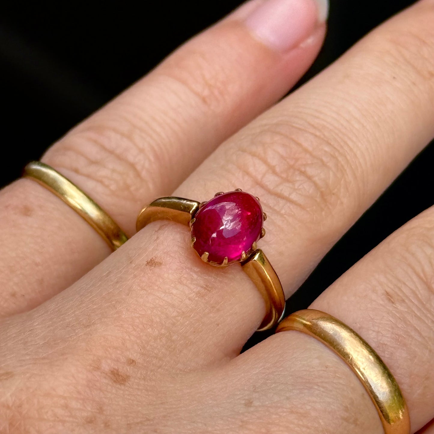 Antique Spinel Cabochon Ring; circa 1895