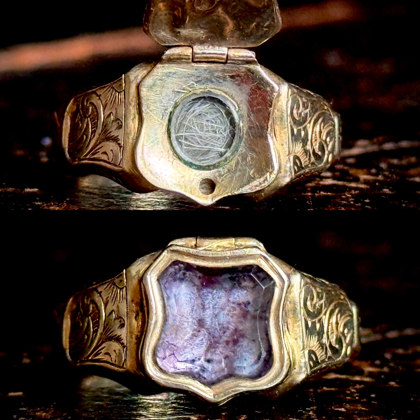 Antique Victorian Hinged Locket Signet Ring in 9 Carat Gold