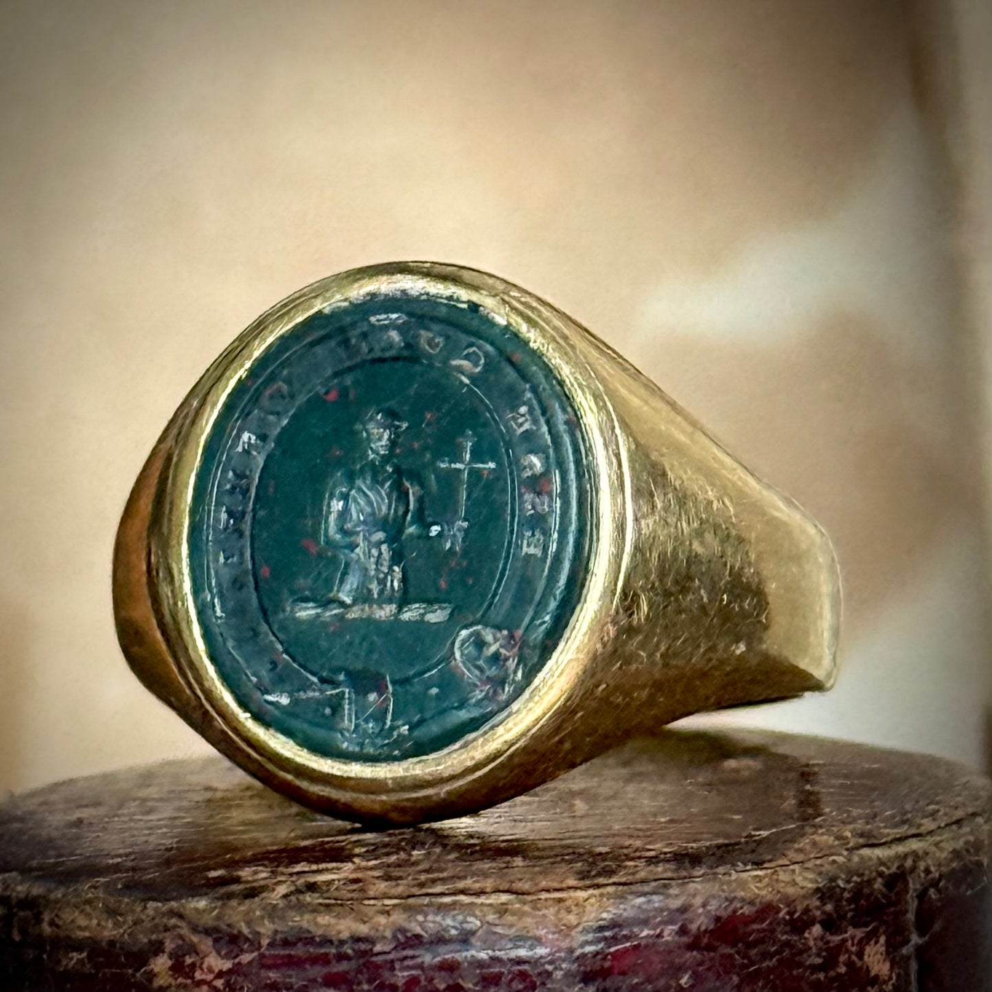 Antique Victorian Bloodstone Signet Ring in 18 Carat Gold; Circa 1880