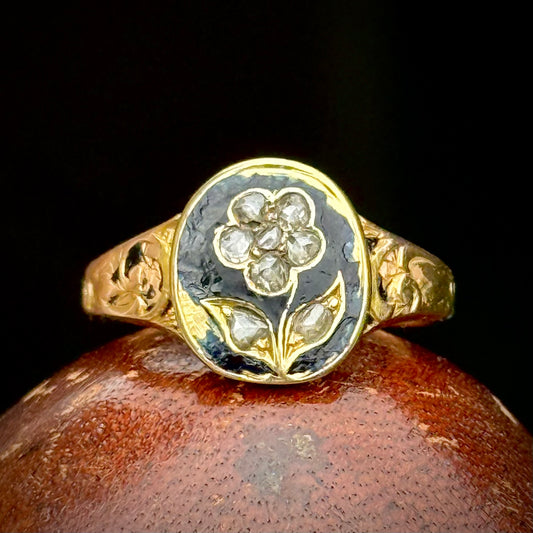Antique Victorian Forget me Not Mourning Ring; Circa 1856