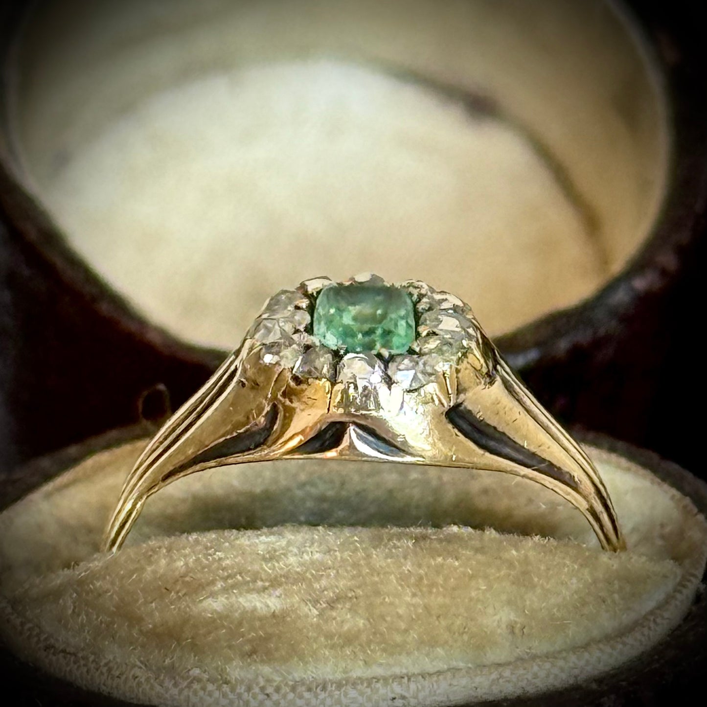 Antique Georgian Emerald & Diamond Cluster Ring