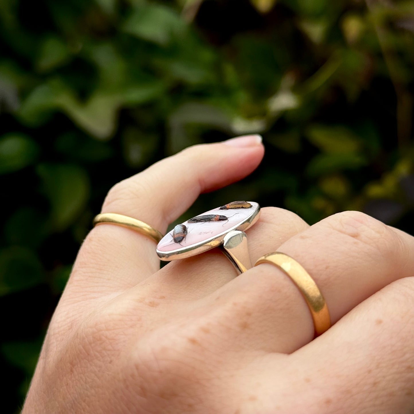 Vintage Shibayama Ring in Sterling Silver