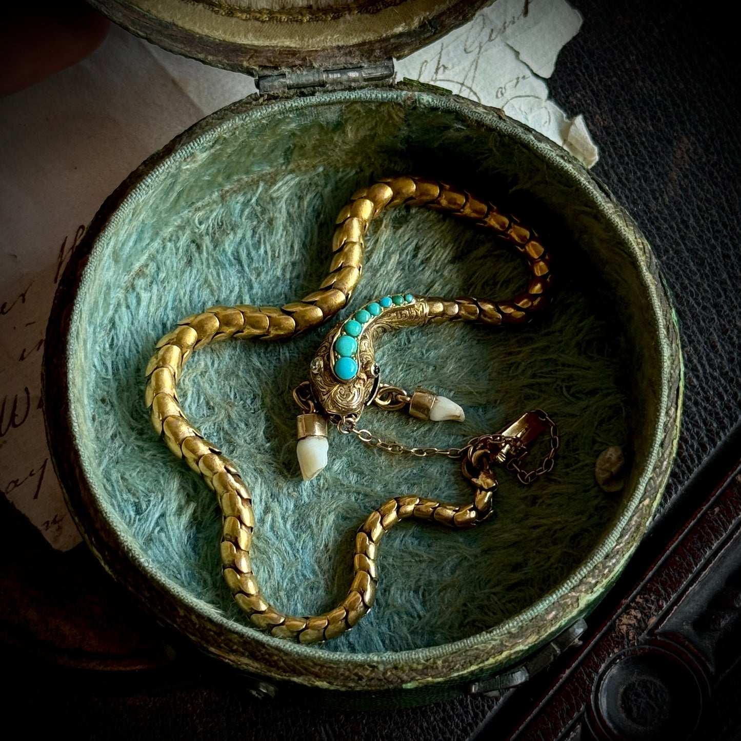 Victorian Diamond & Milk Tooth Snake Bracelet in 15 Carat Gold; Circa 1880