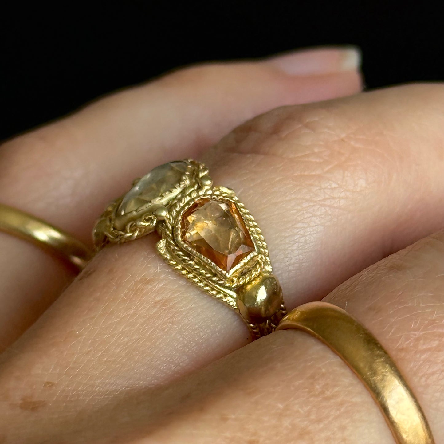 Late Georgian Cannetille Topaz Trilogy Ring; Circa 1820