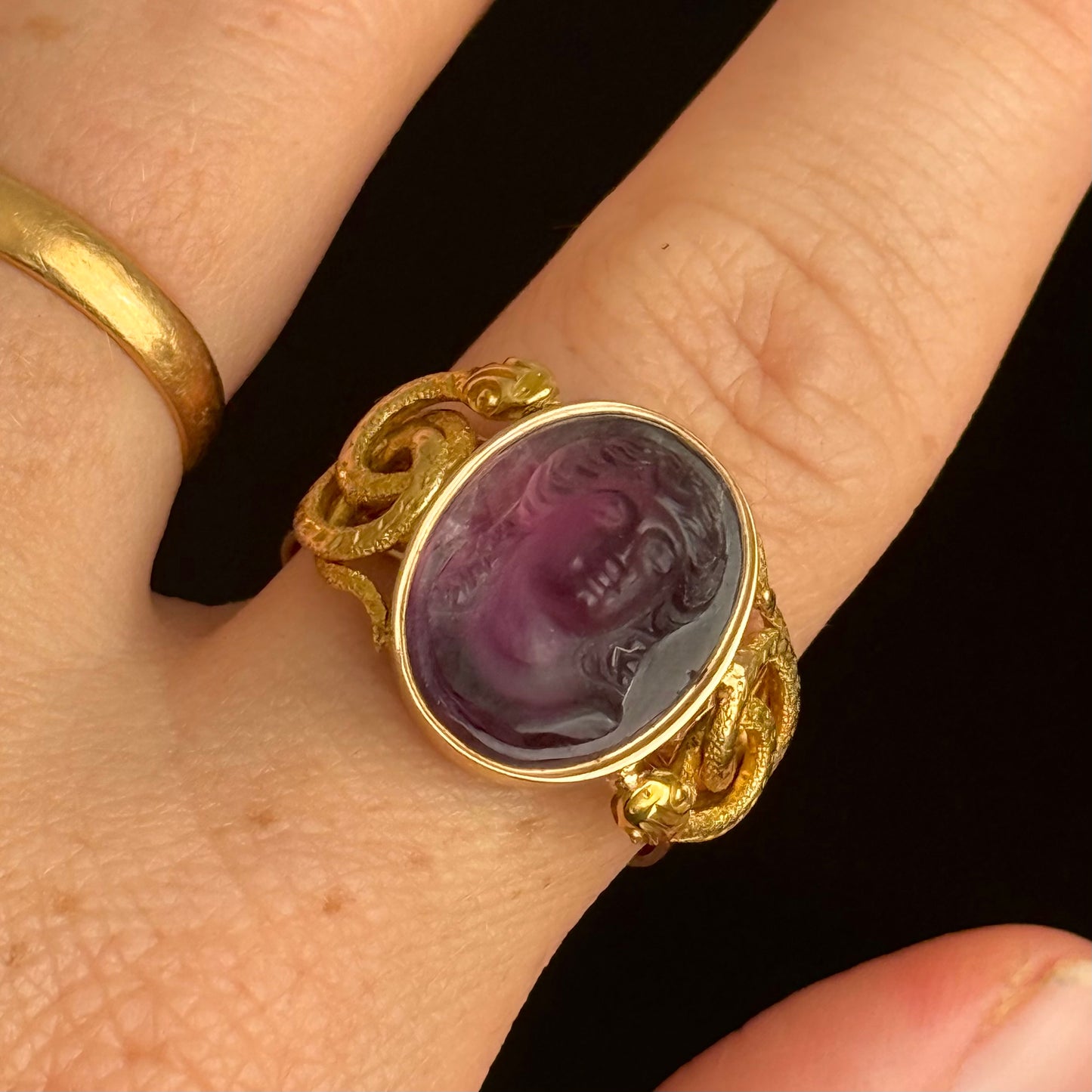 Antique Amethyst Goddess Hecate Cameo Ring