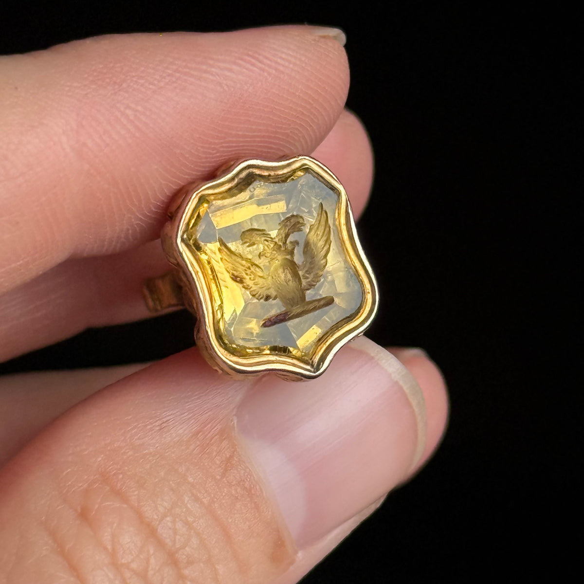 Antique Victorian Citrine Intaglio Fob Pendant; Circa 1860