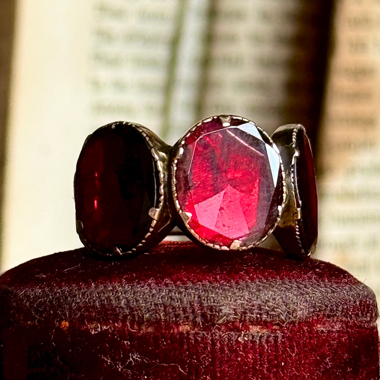 Georgian Foil Backed Garnet Ring in 15 Carat Gold, Circa 1830