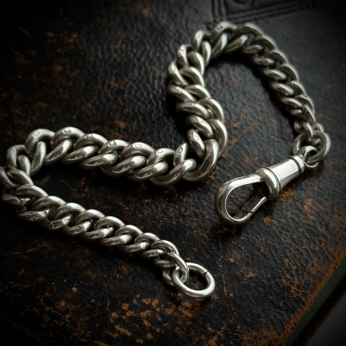 Antique Victorian Graduated Curb Bracelet in Silver; Circa 1919