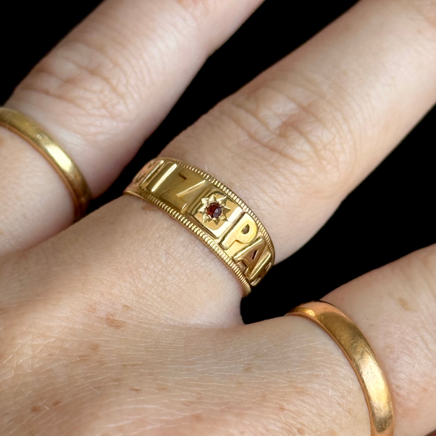 Antique Victorian Garnet Mizpah Ring