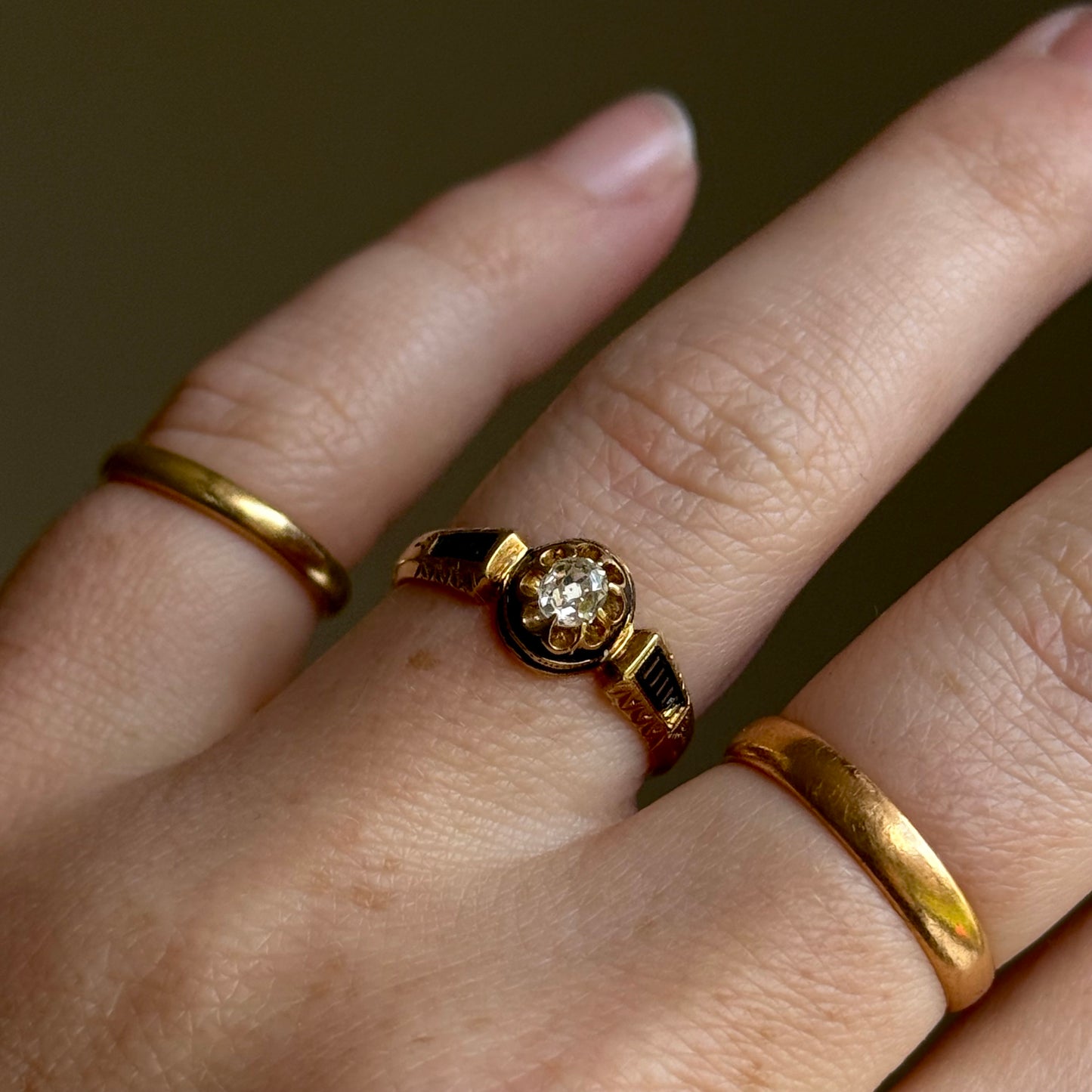Victorian Diamond Mourning Ring in 18 Carat Gold