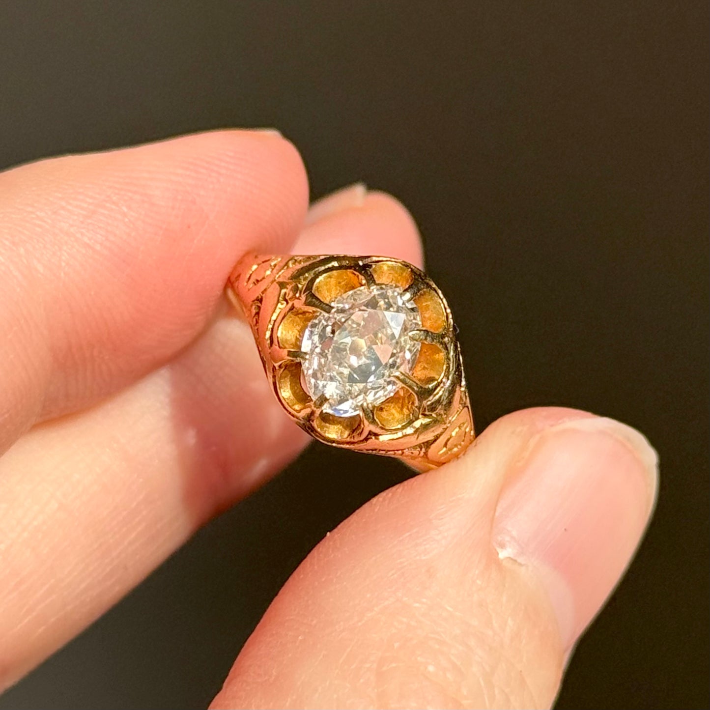 Antique Old Cut Diamond Ring in 15 Carat Gold; Circa 1870