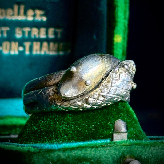 Antique Victorian Silver Snake Ring; Circa 1879