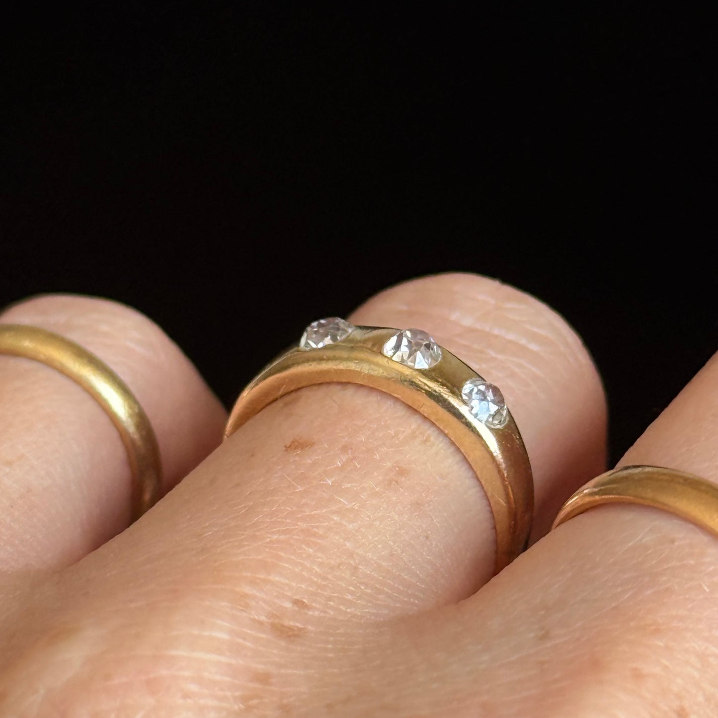 Antique Old Cut Diamond Trilogy Ring; Circa 1890