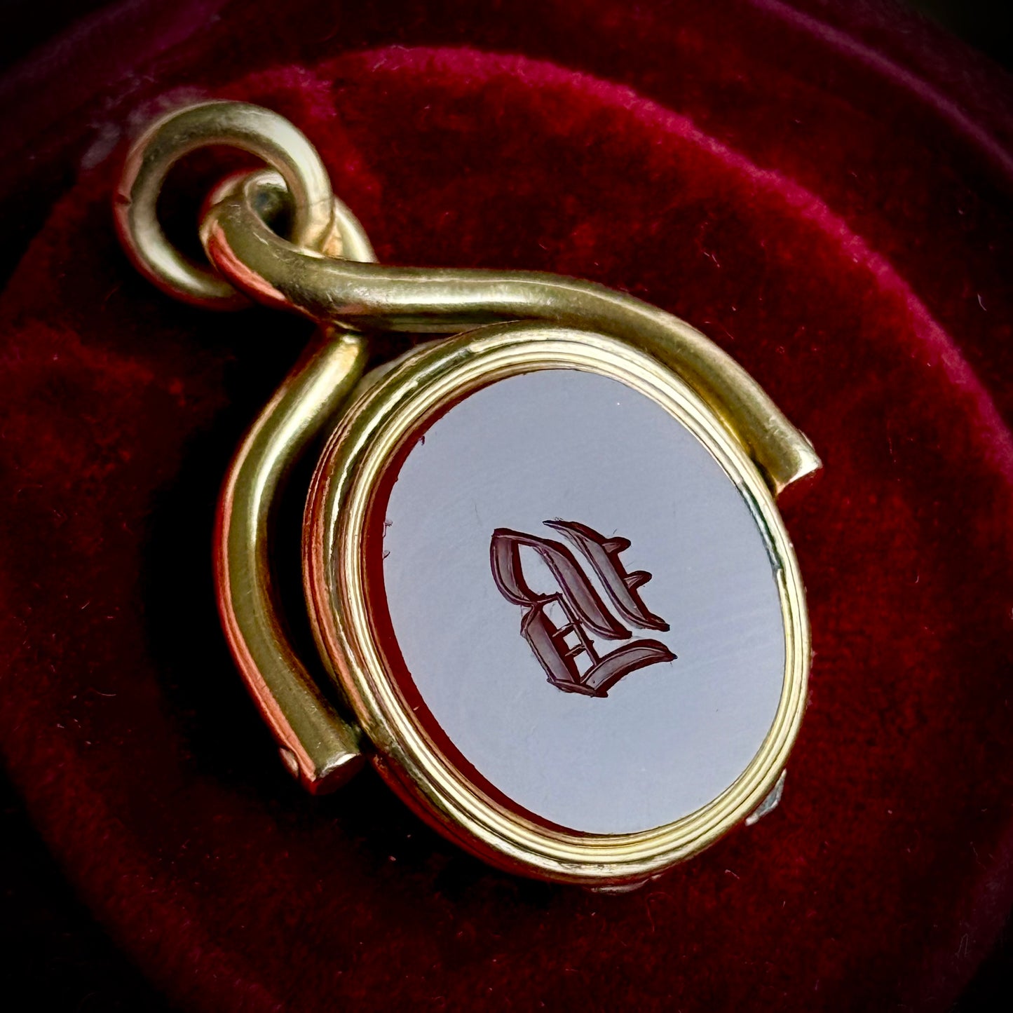 Antique Monogram 'B' Agate Locket Swivel Fob
