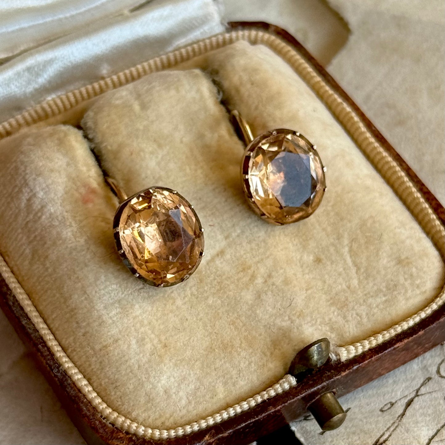 Georgian Peach Paste Drop Earrings in 9 Carat Gold
