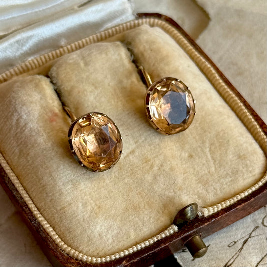 Georgian Peach Paste Drop Earrings in 9 Carat Gold