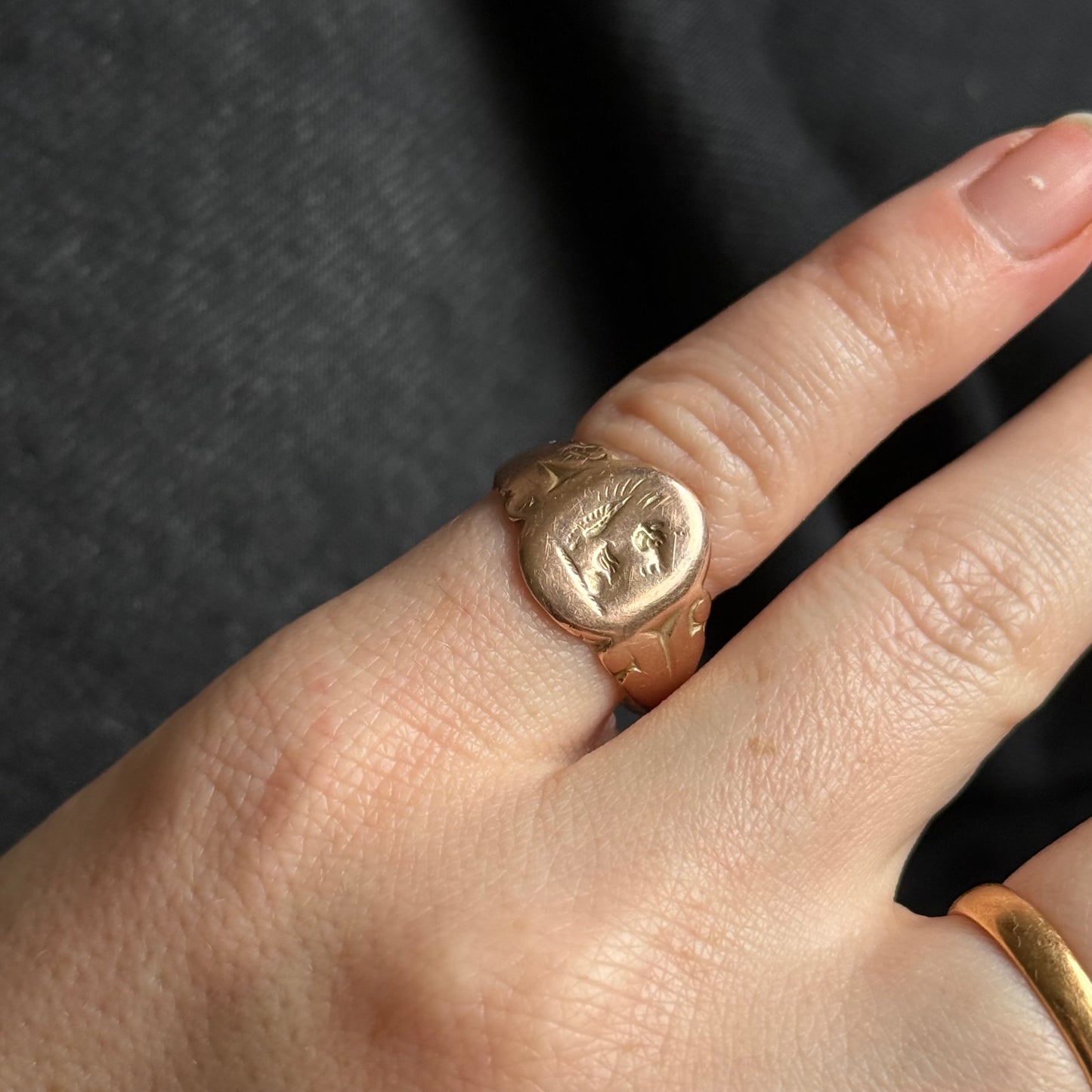 Antique Unicorn Signet Ring in 9 Carat Rose Gold; Circa 1917