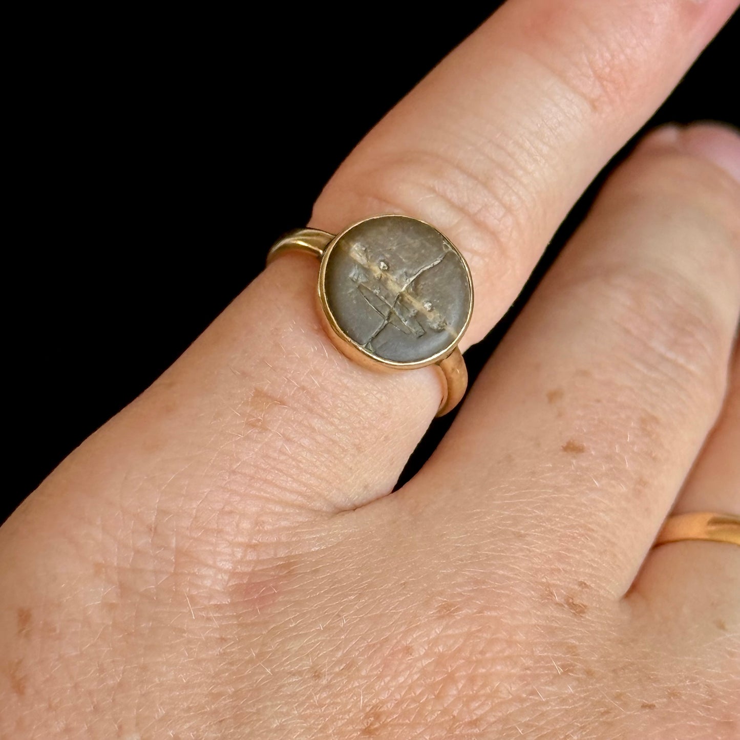 Antique Curio Intaglio Crown Ring; Circa 1920
