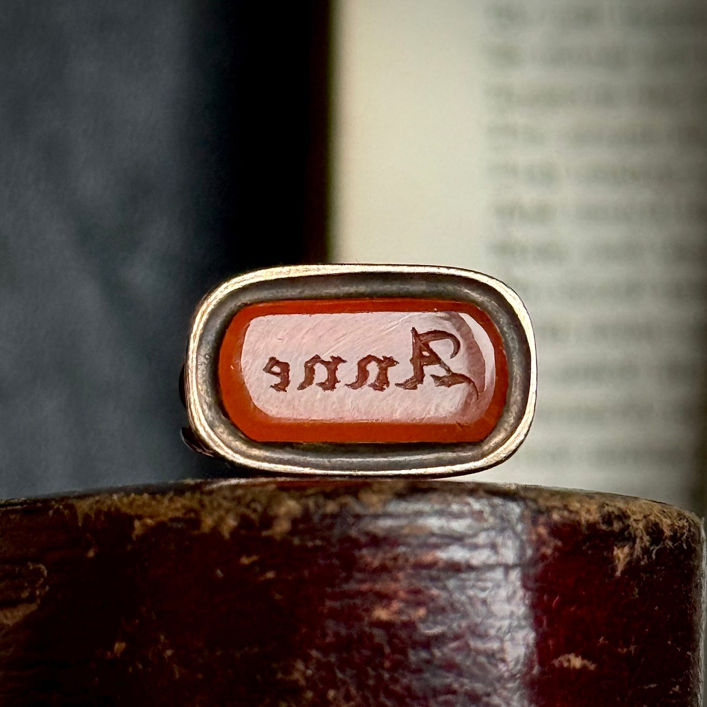 Antique Victorian Carnelian 'Anne' Intaglio Fob in 9 carat Gold; Circa 1890