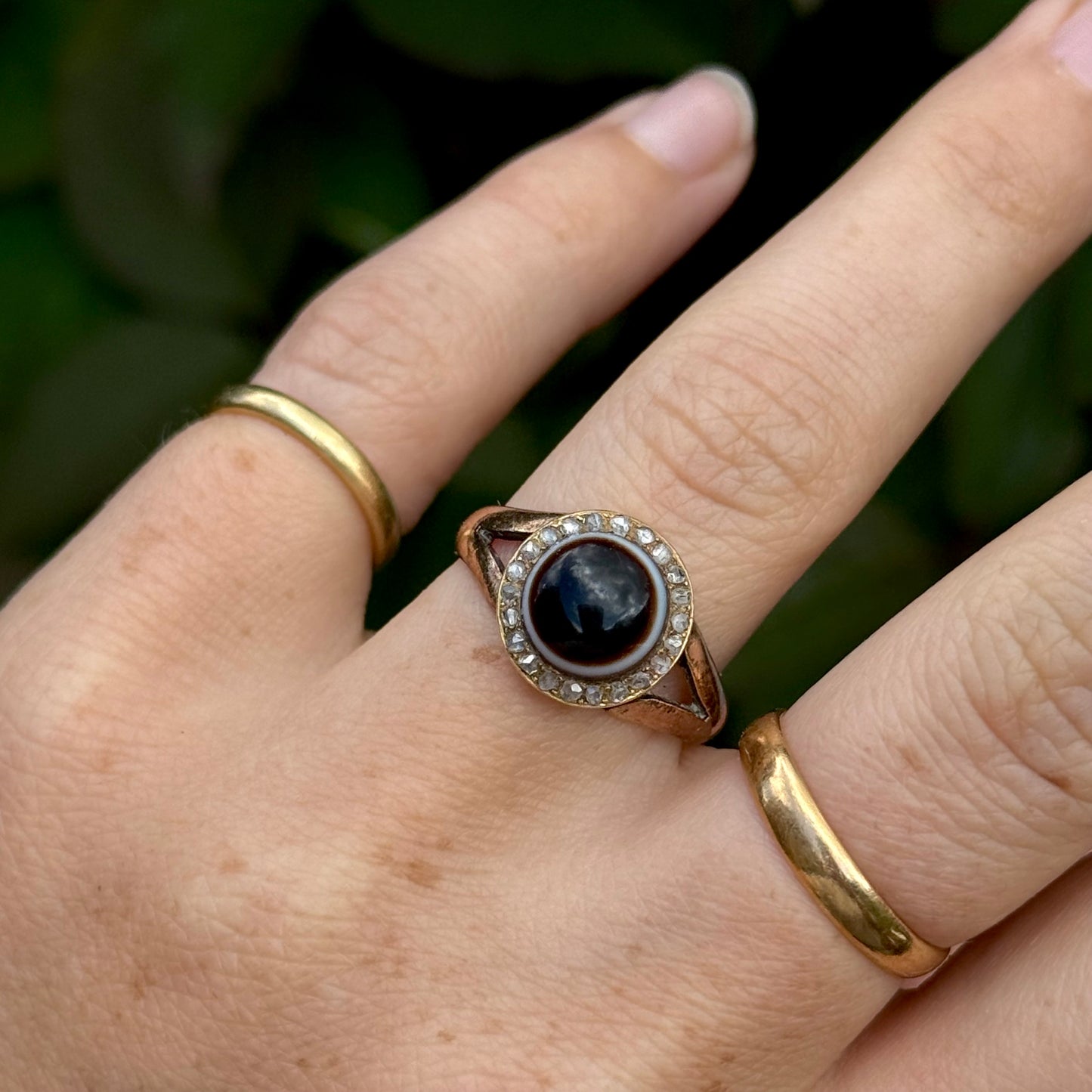 Victorian Bull's Eye Agate & Diamond Ring