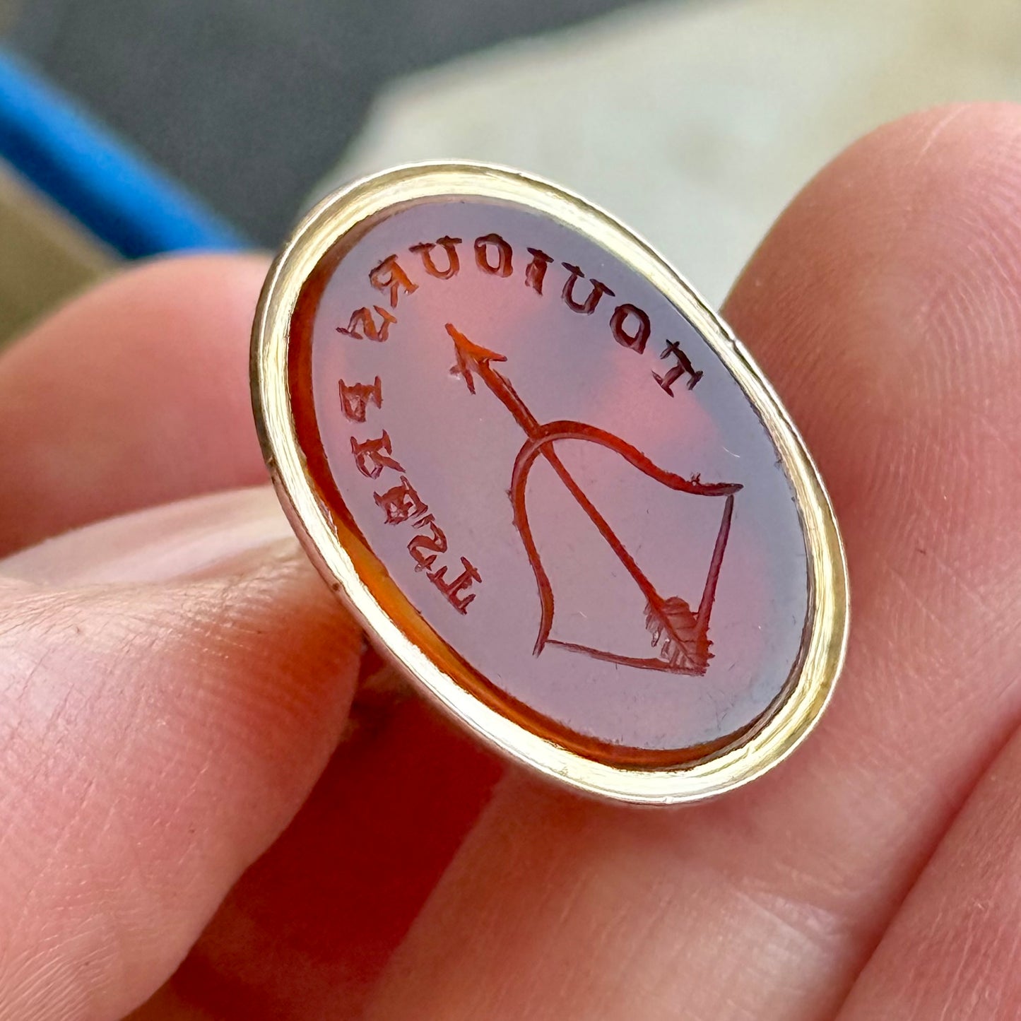 Antique Carnelian French Arrow Intaglio Fob Pendant