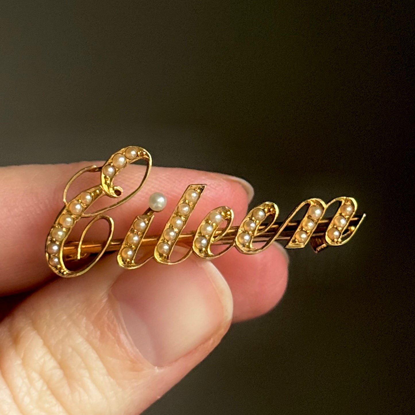 Victorian 'Eileen' Pearl Brooch in 15 Carat Gold; Circa 1899