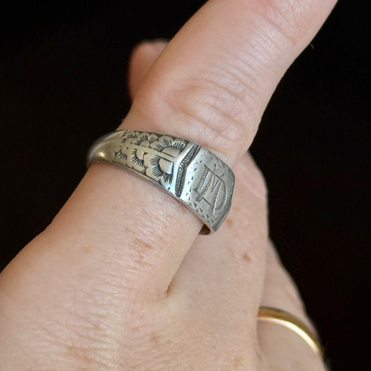 Antique Monogram Signet Ring in Silver; circa 1860