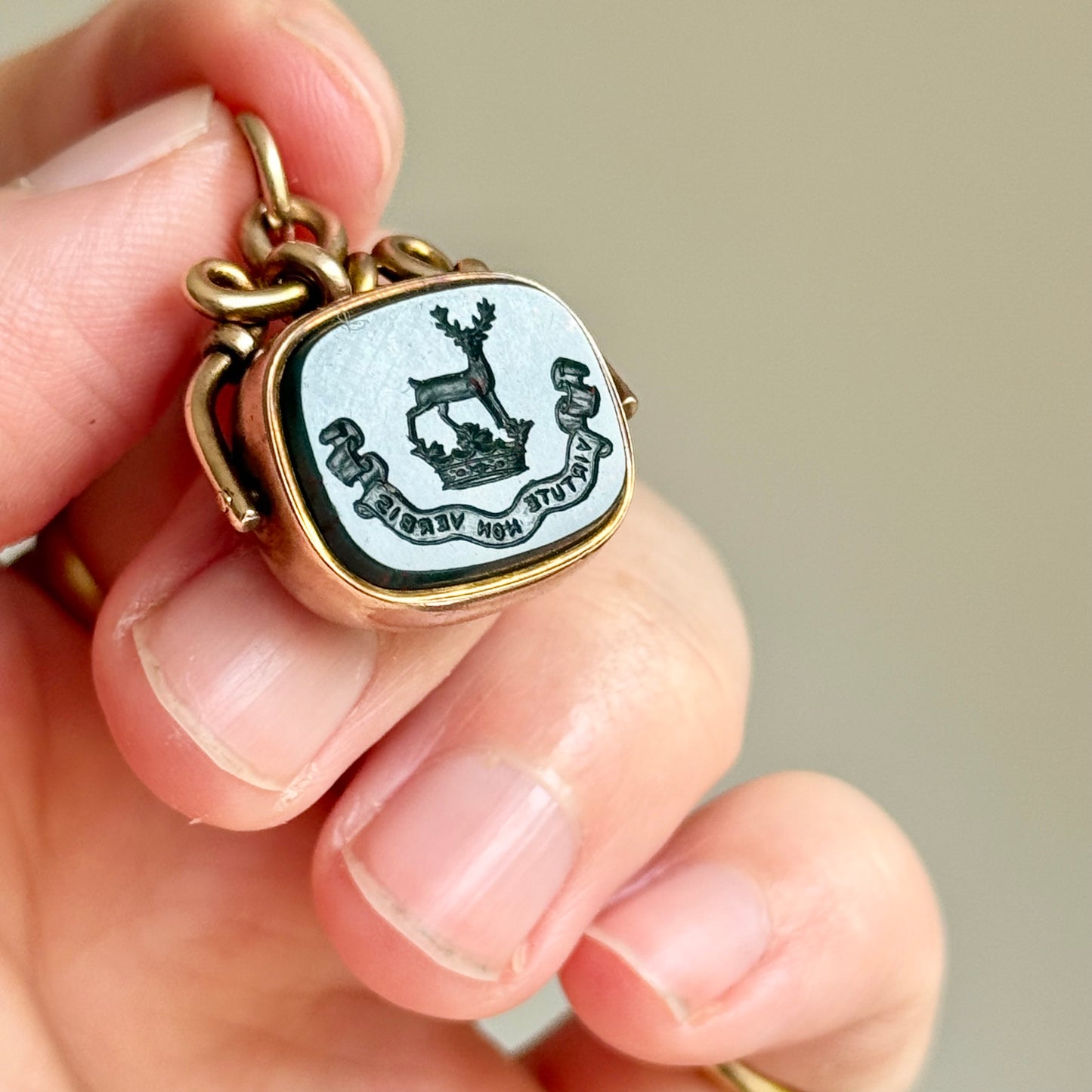 Antique Bloodstone Intaglio Fob in 9 Carat Gold; Circa 1904