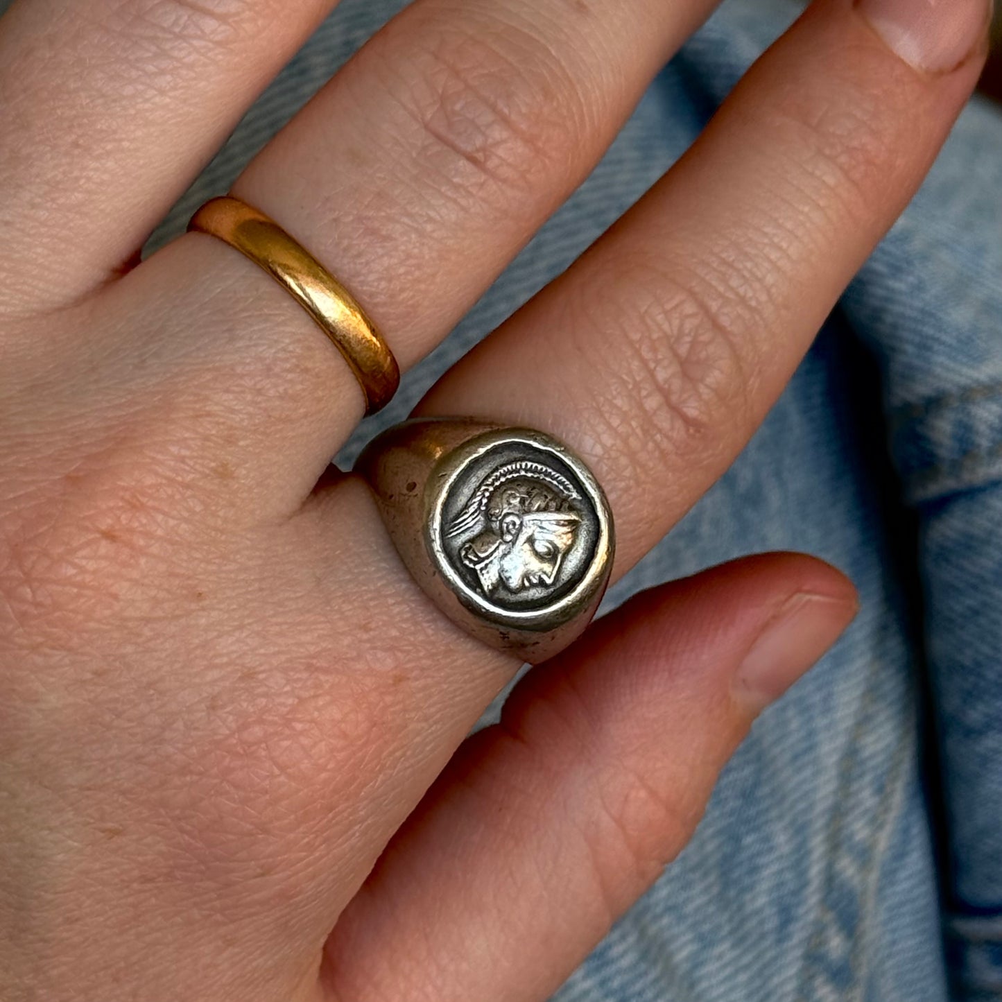 Vintage Silver Athenian Tetradrachm Ring; Circa 1890