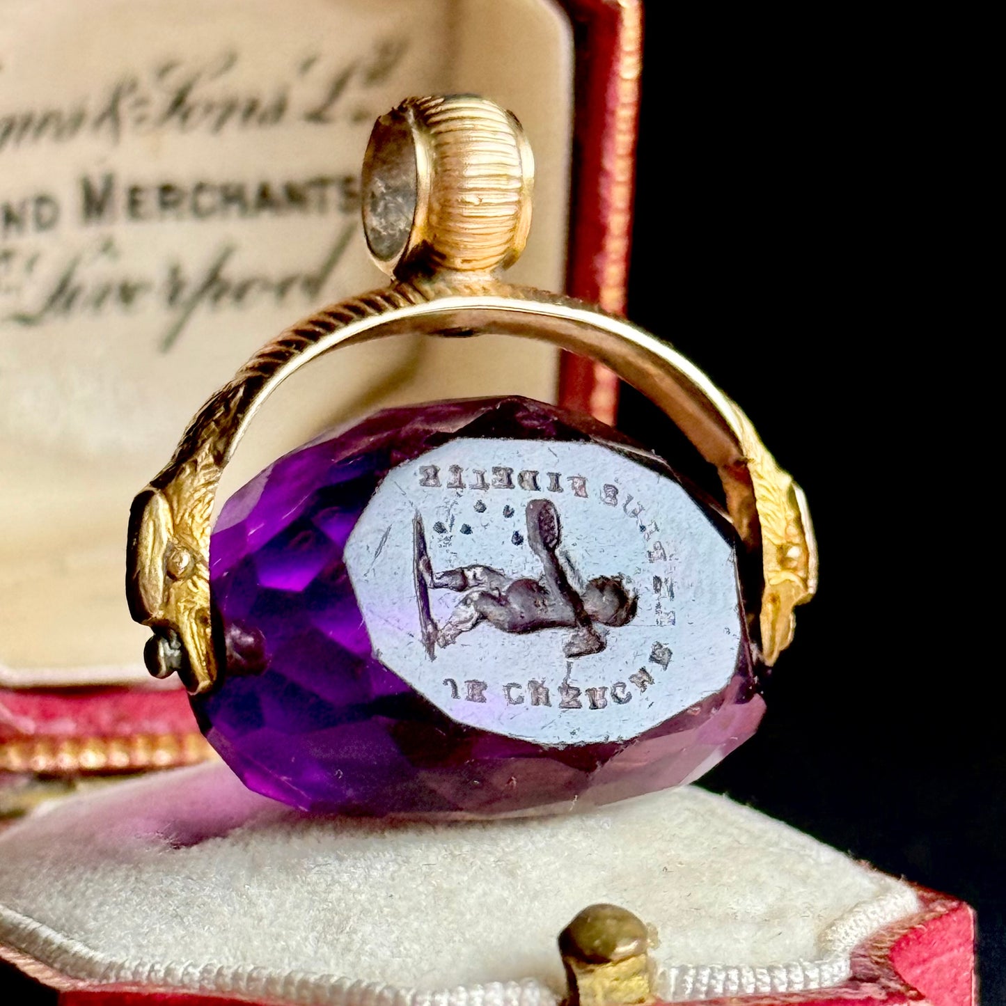 Victorian French Triple Sided Snake Fob Seal in 15 Carat Gold; Circa 1850