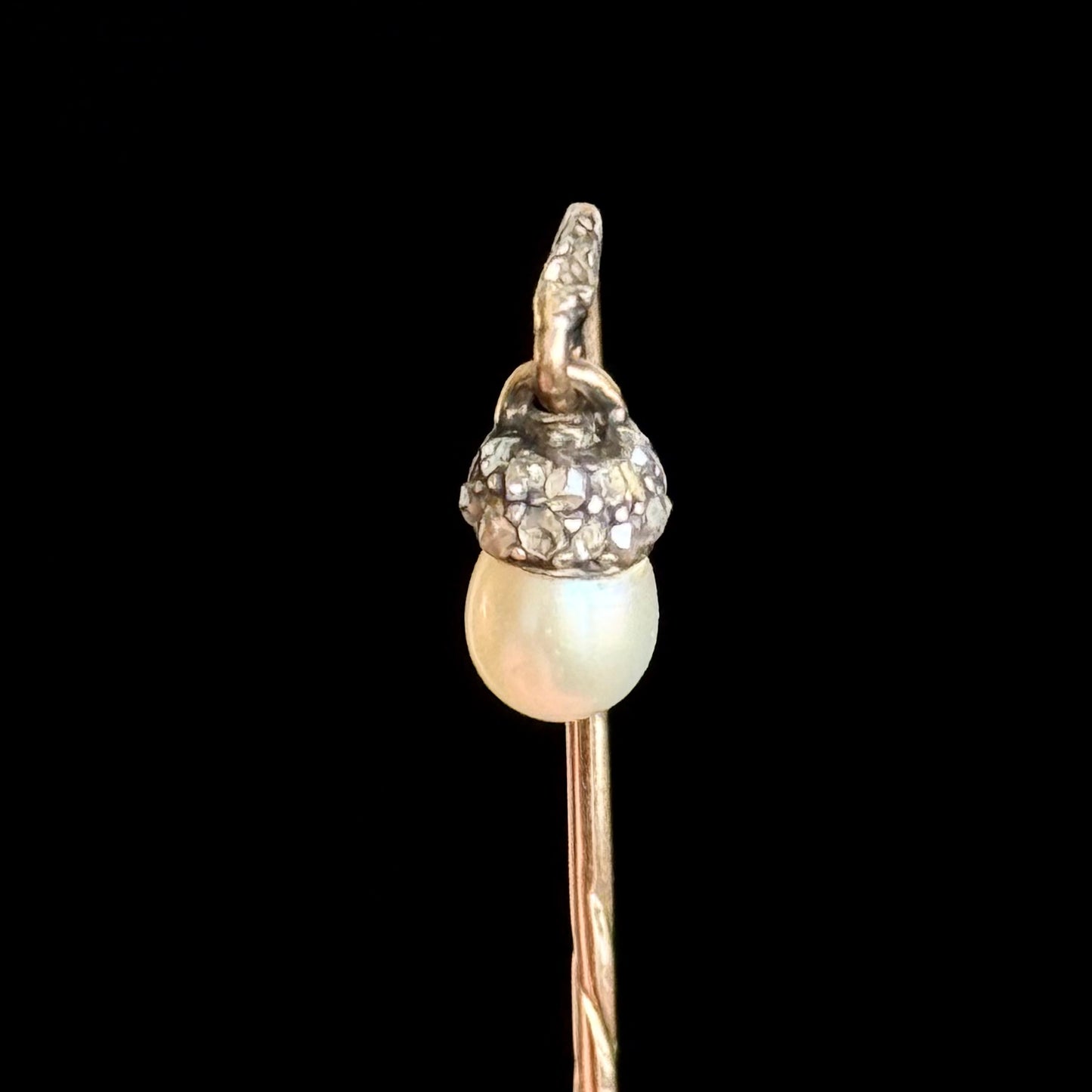 Antique Victorian Pearl & Diamond Acorn Pin; Circa 1860