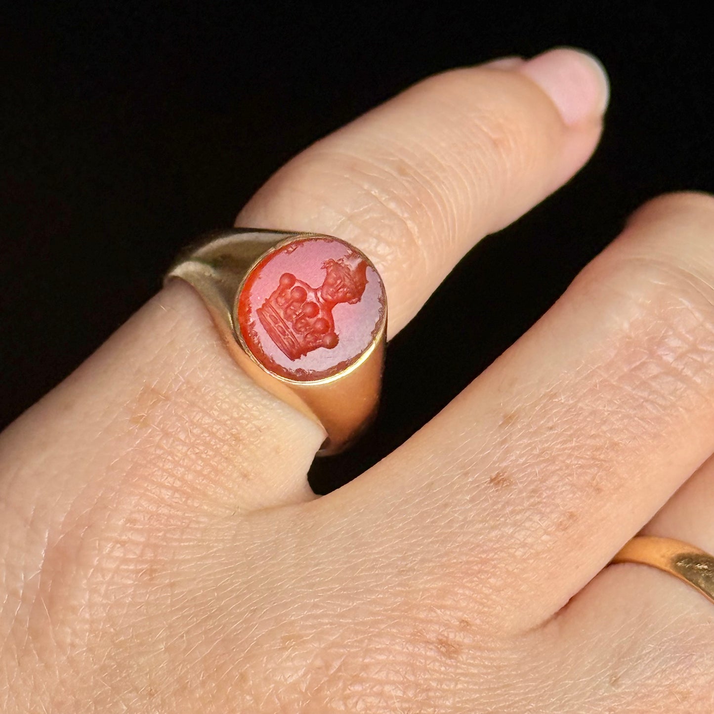 Antique Carnelian Intaglio Signet Ring; Circa 1880