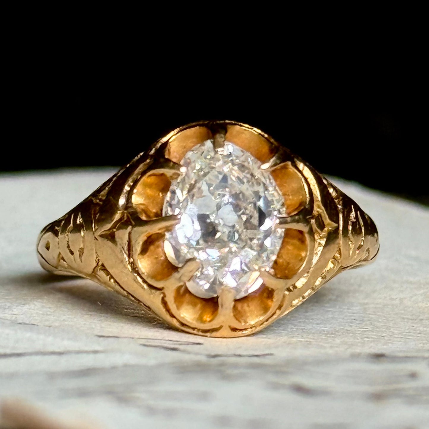 Antique Old Cut Diamond Ring in 15 Carat Gold; Circa 1870