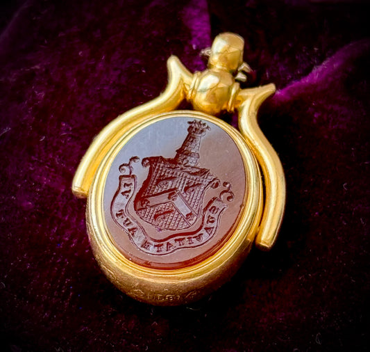 Victorian 'Hopkins' Intaglio Fob in 18 Carat Gold; Circa 1890